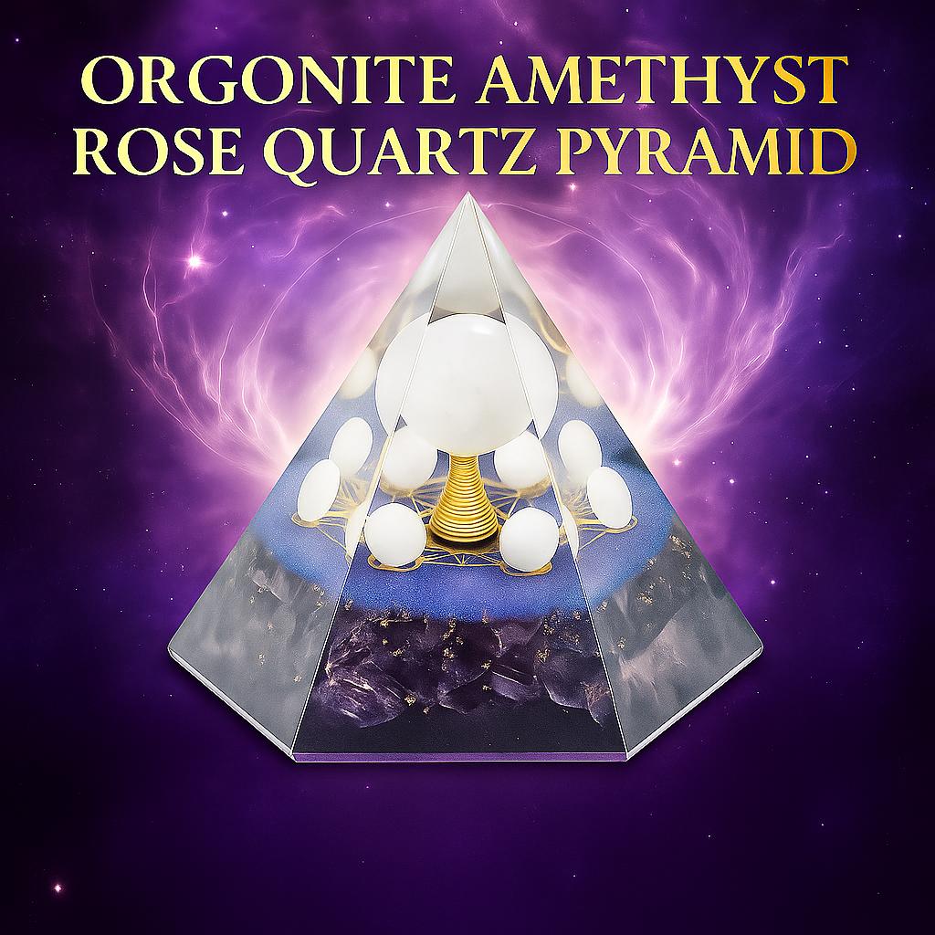 Orgonite Pyramid - Rose Quartz & Amethyst Crystals